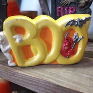 Retro 1970s Handpainted Boo Ghost Devil Halloween Ceramic Figurine Bat Witch VTG